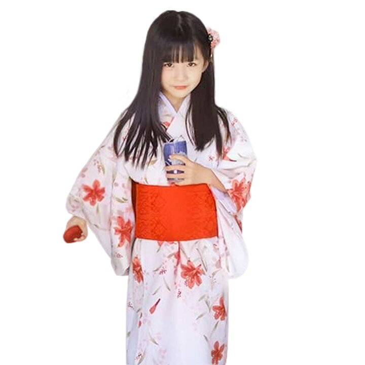 楽天市場】子供用 赤い花の着物 浴衣+襦袢+帯 3点セット 着物 浴衣 