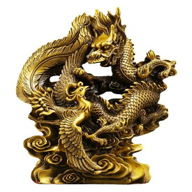 風水 特大 龍と鳳凰 置物 ゴールド ドラゴン フェニックス 不死鳥 竜 玄関 風水グッズ 開運祈願 金運祈願 風水龍 アイテム 龍神 開運 金運 財産運 出世運 恋愛運 幸福 成功 プレゼント 贈り物 開運厄除 祈願成就 厳重 重い 金運上昇