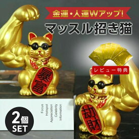 【期間限定DEALポイントバック15％】【レビュー特典 干支ゴールド護符プレゼント】 風水 置物 マッスル 招き猫 ゴールド 2体セット 暴富 招財 劫財 金風水アイテム 金運アップ 財運 金運 置物 健康 仕事 家庭 華やか 商売繁盛 幸運 開運 富 スピリチュアル インテリア