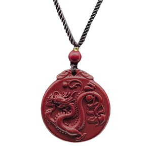 【期間限定DEALポイントバック15%】【普通郵便発送】 ネックレス 龍 ドラゴン 龍彫り 丸形 朱砂 朱砂ネックレス 辰砂 ペンダント 首飾り 首輪 紐 アクセサリー 中国風ネックレス 赤い龍 お守