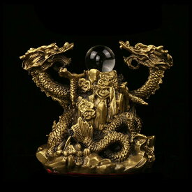 【在庫限り】【期間限定DEALポイントバック15％】 風水 置物 龍 ツインドラゴン 人工水晶 五本爪 龍 竜 真鍮 ブロンズゴールド 龍の置物 ドラゴン 風水 アイテム パワースポット 開運 金運 財産運 出世運 恋愛運 幸福 成功 贈り物 開運厄除 祈願成就 厳重 金運上昇