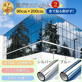 【期間限定DEALポイントバック15％】 【在庫限り】 窓ガラス フィルム 2ロール シルバーorブルー 90cm×200cm ガラスフィルム マジックミラー プライバシー対策 台風対策 断熱シート 窓 目隠し フィルム 遮光 飛散防止 UVカット 紫外線カット