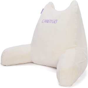 Canbygo読書&ベッドレスト用枕、サポートアーム/ポケット/低反発ウレタンフォーム、大人用のポータブル背もたれクッション 読書/テレビ観賞/ベッドに座る、洗える柔らかベロア調カバー(