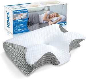 HOMCAメモリーフォーム頚椎枕、首の痛みのための2 in 1エルゴノミックコンツア整形枕、側面背面腹部寝台用のコンツア支持枕(グレー)