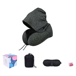 diceevil ネックピロー 首枕 ネックリラックスピロー ネックピロー コンパクト 携帯枕 トラベルピロー 飛行機 快適グッズ 低反発 フード付き 丸めて収納 旅行 夜行バス お昼寝 プレゼント ダ