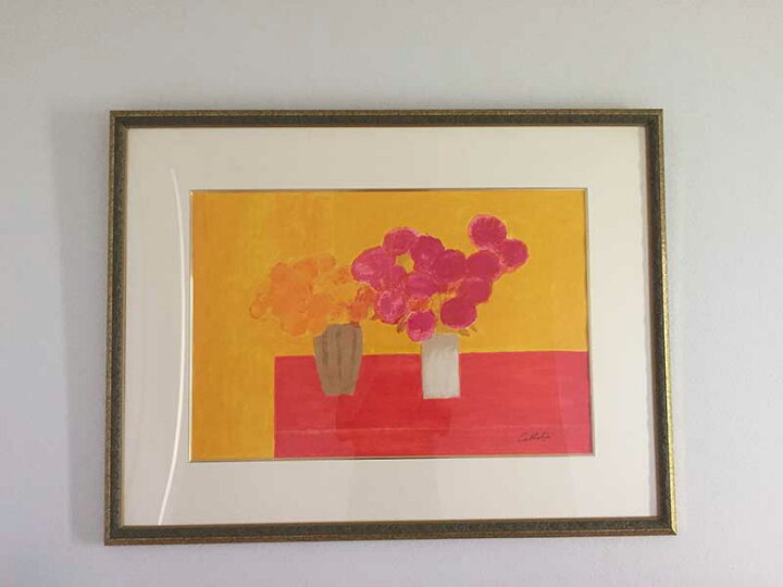 楽天市場 絵画 カトラン マリーゴールドとあじさい リトグラフ 送料無料 風水 金運 恋愛運 インテリア 玄関 リビング 寝室 モダン おしゃれ 新築祝い 引っ越し祝い 店舗 壁掛け 額入り ギフト 結婚祝い 飾る Ietome