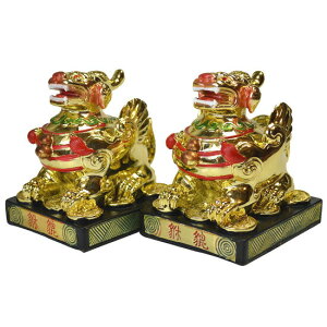 NO-27【送料無料】≪黄金≫風水の貔貅(大)◆(ひきゅう)ヒキュウペア◆招財財運/風水グッズ/置物/開運/縁起物/幸福/宝くじ/ギャンブル