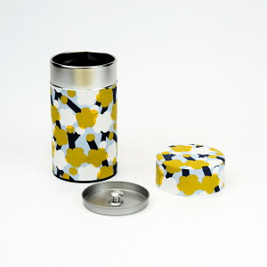 茶缶 梅柄 日本製 幸せの文様 手染め和紙 茶筒 中ふた付き | レッド (赤) イエロー (黄) 和柄 | お茶 保存容器 密閉 遮光 茶葉保存 キャニスター缶 スチール缶 | 粉末茶 コーヒー 紅茶 スパイス