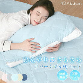 【11/15限定P5倍ポイントアップ】枕パッド 冷感 2枚セット 43×63cm リバーシブル タオル地 洗いざらし ピーチスキン 夏 枕カバー 枕パット まくらパット まくらパッド ピローパッド ピロパッド 吸水速乾 接触冷感 クール ひんやり オールシーズン パイル ゴム付き