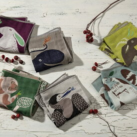 ガーゼハンカチ モリタミウ moritaMiW 全6種 クスクス ヤギ タコ ウ ネコ ウサギ morita miw 森田ミウ ガーゼタオル 動物 生き物 刺繍 刺しゅう おしゃれ かわいい タオル お祝い プレゼント ギフト お返し