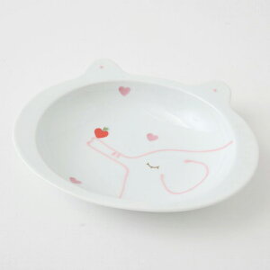 【波佐見焼】ゾウとリンゴ カレー皿・ピンク|子供食器|子ども食器 かわいい|アニマル 子供カレーパスタ|19×15.5cm 高さ3.5cm 170g|こども食器《税込3,980円以上で送料無料》