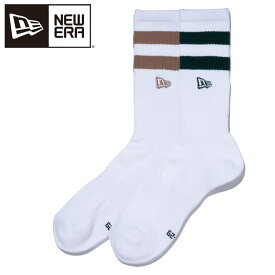 メール便送料無料 ニューエラ ソックス クルー 2ペア ライン フラッグロゴ エンブロイダリー ダークグリーン/ベージュ 14518184