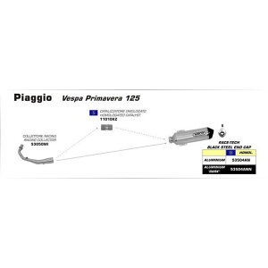 ARROW PIAGGIO VESPA PRIMAVERA 125 HOMOLOGATED ALUMINIUM DARK RACE-TECH SILENCER WITH BLACK STEEL END CAP FOR COLLECTOR | 53504…