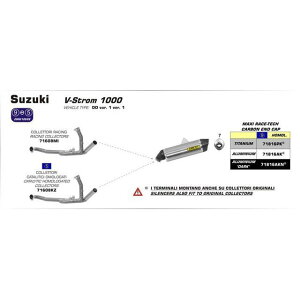 ARROW SUZUKI DL 1000 V-STROM 14 HOMOLOGATED ALUMINIUM MAXI RACE-TECH SILENCER WITH CARBON END CAP FOR ORIGINAL COLLECTORS | 71…