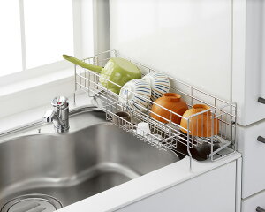ヨシカワ スリムなシンクサイド 幅の広がる水切り 幅10×奥行57cm 送料無料 yoshikawa 水切りラック シンク キッチン用品 日本製 ステンレス製 メーカー直送