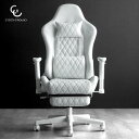 ■正午~クーポン5%引■ オールホワイト ゲーミングチェア フットレスト付 リクライニング 昇降 回転 ハイバック オフィスチェア パソコンチェア リクライニング ワークチェア ゲーミングチェアー ゲームチェア ゲーム椅子 デスクチェア おしゃれ ホワイト 白