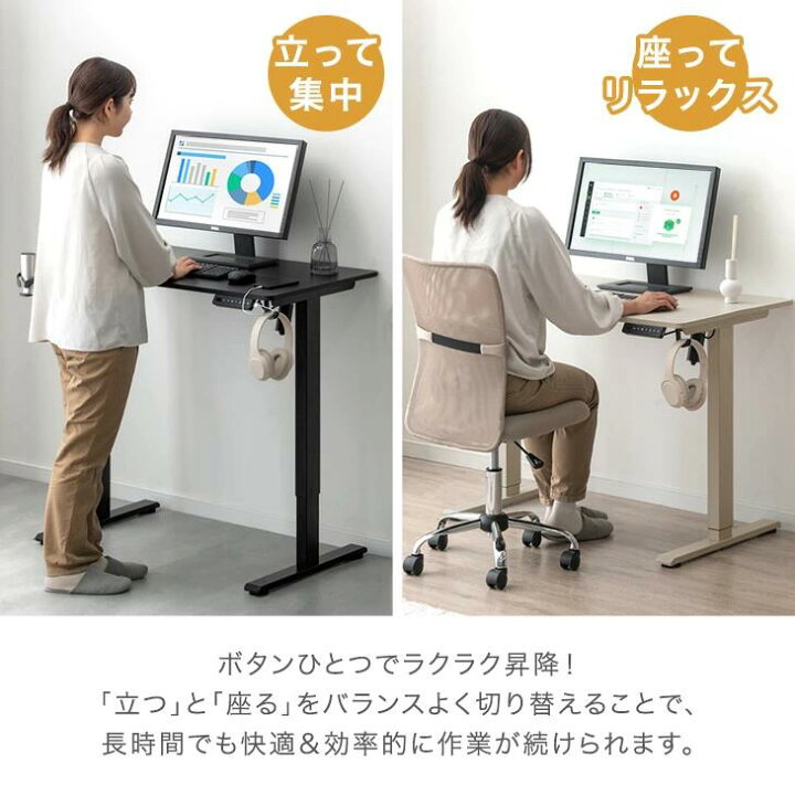 楽天市場】電動昇降デスク 幅100/120/140cm 高さ 72~118cm メモリ機能 