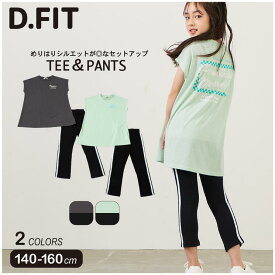 チュニックセットアップ 半袖 Tシャツ 上下セット レギンス スパッツ サイドライン トップス ボトムス プリント 女子 女の子 夏 小学生 中学生 ティーンズ キッズ ジュニア 子供服 子ども服 服 140 150 160 cm