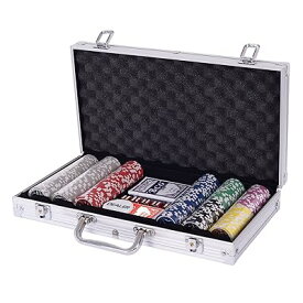 ポーカーチップ チップ 300枚 ポーカーセット カジノチップ トランプ付き シルバー
