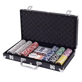 ポーカーチップ チップ 300枚 ポーカーセット カジノチップ トランプ付き ブラックケース