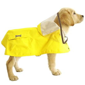 犬用レインコート ポンチョ カッパ ドッグ雨具 着脱簡単 防水 撥水 防風 反射材 フード付き 丈夫 軽量 速乾 小型犬 中型犬 大型犬 梅雨対策 散歩 防雨 通気 可愛い (Small, イエロー)