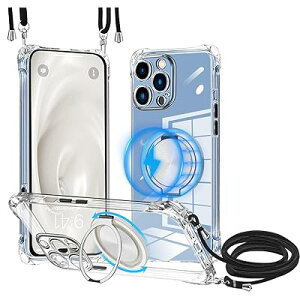 iPhone 13 Pro Max 用 ケース クリア MagSafe対応 リング スタンド 360度回転できる ワイヤレス充電 ネック ショルダー iPhone 13 Pro Max カバー 肩掛け 首掛け 斜めがけ 紐付き 韓国 耐衝撃 米軍MI
