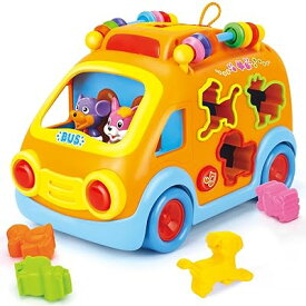 車おもちゃ 多機能バス 赤ちゃんおもちゃ 子供 ミュージックカー はめこみ・形合わせ ボックス 幼児 子ども 知育玩具 早期開発 指先訓練 音楽おもちゃ 男の子 女の子 誕生日 プレゼント 室内遊び アクティビティキューブ