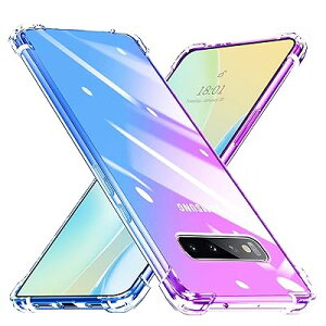 Galaxy S10 ケース 耐衝撃 クリア TPU 透明 グラデーションケース 薄型 ソフト 全面保護 黄ばみなし レンズ保護 軽量 擦り傷防止 滑り防止 サムスン ギャラクシー S10 スマホケース パープル+ブル