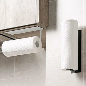キッチンペーパーホルダー ロールホルダー タオルハンガー 強力粘着 壁掛け 吊り下げ 戸棚下収納 縦横どちら向きでも設置できる 片手で切れる 工具不要 簡単設置 おしゃれ タオルホルダー