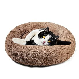 50cm 犬ベッド 猫ベッド ふわふわ 丸型 クッション ドーナツペットベッド ぐっすり眠る 猫用 小型犬用 もこもこ 暖かい 滑り止め 防寒 寒さ対策 洗濯可能 子犬 猫用 サイズ選択可 カーキ