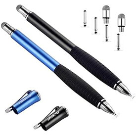 （第2世代）スタイラスペン iPhone iPad タッチペン Android スマートフォン タブレット用 ペン ディスク＋導電繊維（2in1）ペン先 (ブラック/ブルー)