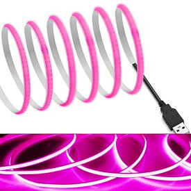 COB テープライトLEDストリップライトフレキシブル 高密度 幅5mm 隠れたLEDテープライト1m 320LEDs/m ピンク DC5V 180°発光CRI>=90，両面テープ変形可能 切断可能 寝室 キッチンホーム オフィス屋内装飾 (ピンク,