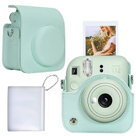 【 専用収納ケース】互換品 FUJIFILM チェキ instax mini 12 / 11 インスタントカメラ INS MINI 12 ショルダーストラップ付き ミントグリーン（ケースのみ）