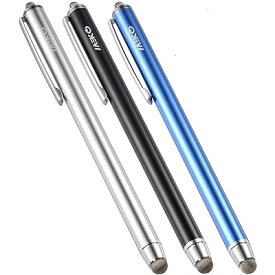 タッチペン スマホ タブレット iPad iPhone Android対応 7mm導電繊維ペン先 スタイラスペン 交換ペン先3個＋3本スタイラスペン タッチスクリーン対応（ブラック/シルバー/ブルー）