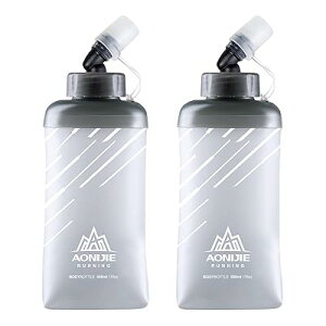 TPU 折りたたみ 水筒 ボトル ウォーターボトル スポーツボトル ランニング マラソン サイクリング 登山 ハイドレーション ソフトボトル Soft Water Bottle (グレー 500ml - 2個)