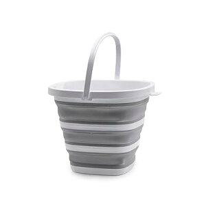 TOSSOW 折りたたみバケツ 補強 シリコン 釣り用バケツ コンパクト収納 耐熱 釣り 洗車 キッチン グレー 5L(四角形)