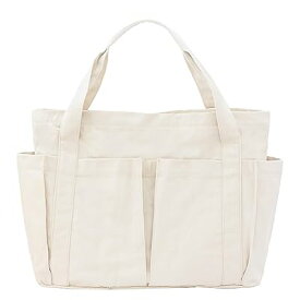 トートバッグ マザーズバッグ キャンバス トート レディース メンズ 肩掛けバッグ グローサリー 通学 帆布 大容量 多機能 無地 （Lサイズ ホワイト）