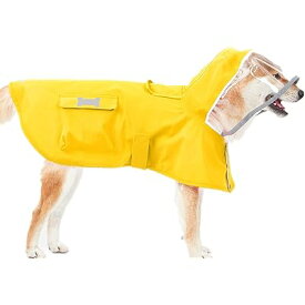 犬用レインコート ポンチョ カッパ ドッグ雨具 着脱簡単 防水 撥水 防風 反射材 フード付き 丈夫 軽量 速乾 小型犬 中型犬 大型犬 梅雨対策 散歩 防雨 通気 可愛い (Medium, イエロー)