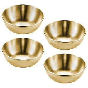 4個セット薬味皿 小皿 醤油皿 ステンレス 食品ディップボウル 調味料皿 受け皿 前菜プレート 風味皿 漬物入れ 家庭 旅館 飲食店用 (ゴールド)