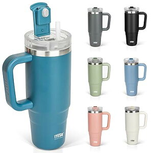 タンブラー 0.9L 水筒 保冷 ステンレスボトル ウォーターボトル ストロー 取っ手付き ジョッキ アウトドア 真空断熱 二重構造 広口 大容量 直飲 女の子 男の子 900ml ネイビー