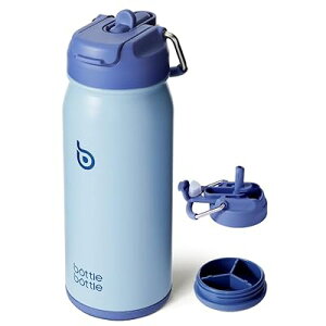 水筒 500ml 子供 ステンレスボトル 直飲み スポーツボトル 2WAY蓋 ストロー付き 底部收? 真空断熱 漏れ防止 男の子 女の子 魔法びん ブルー