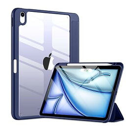 対応iPad Air 11インチ ケース(M3/2025)- iPad用 air ケース 2024/M2 Pencil収納可能 DIY透明カバー 薄型 衝撃吸収 ワイヤレス充電対応 三つ折スタンド ネイビー
