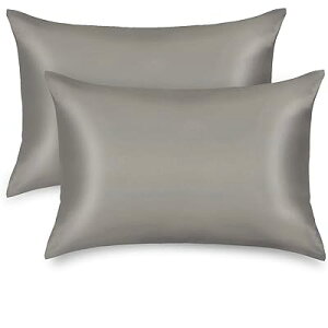 枕カバー 2枚セット サテンの枕カバー 封筒式ピローケース 美肌 美髪 両面シルクタイプ 滑らかな材質 静電気防止 (50*70, グレー)