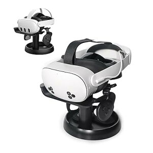 VR スタンド For Quest 3S/Quest 3/PICO 4/Vision pro/PS VR2 に対応 VR ヘッドセット アクセサリー 、Quest/Quest 2 に対応ヘッドセットおよびコントローラー用スタンド (黒)