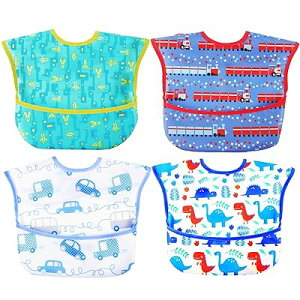 食事用エプロン ベビー 離乳食 3D 立体 お食事 - 防水よだれかけ 赤ちゃん 4枚セット 速乾 洗濯機で洗える 名前を書ける 【保育士推奨】 保育園用 男の子 女の子