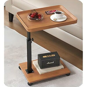 ? サイドテーブル キャスター付き ベッドサイド テーブル 昇降式 木目調 簡易テーブル コの字型 高さ調節可能 移動便利 ナイトテーブル 小さい 一人暮らし 食卓 小型 (ナチュラル 40*30*45~85cm)