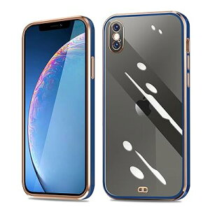 iPhone XS/X ケース クリア アイフォンX/XS カバー 耐衝撃 透明 TPU 落下防止 防塵 薄型 軽量 一体型 人気 変形防止 全面保護カバー シリコン メッキ加工 (ネイビー・ブルー)