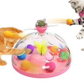 猫用パズルおもちゃ 室内用 子猫用インタラクティブゲーム 回転トラックボール＆羽根ティ
