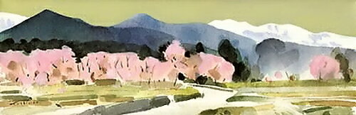 福本吉秀、花曇、版画/シルクスクリ-ン