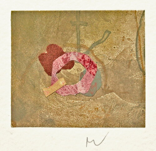 山本正文、秋の花園-、版画/銅版画+コラージュ
